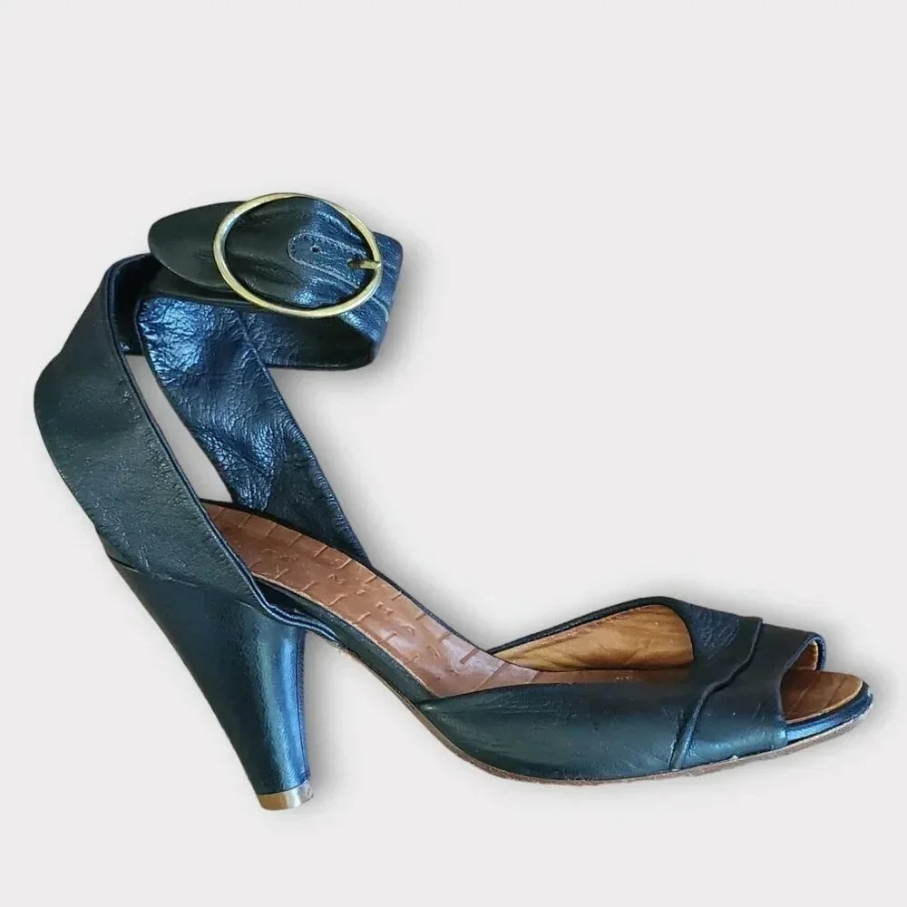 Chie Mihara Leather Sandals Size EU 36.5 US 6 Open Back Ankle Strap